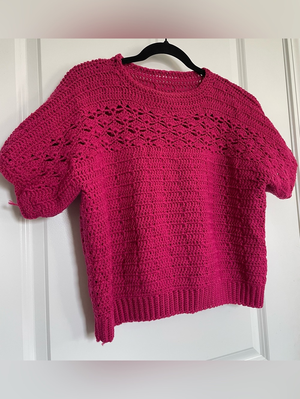 Pink Crochet Knit Sweater Womens Size Small Handmade